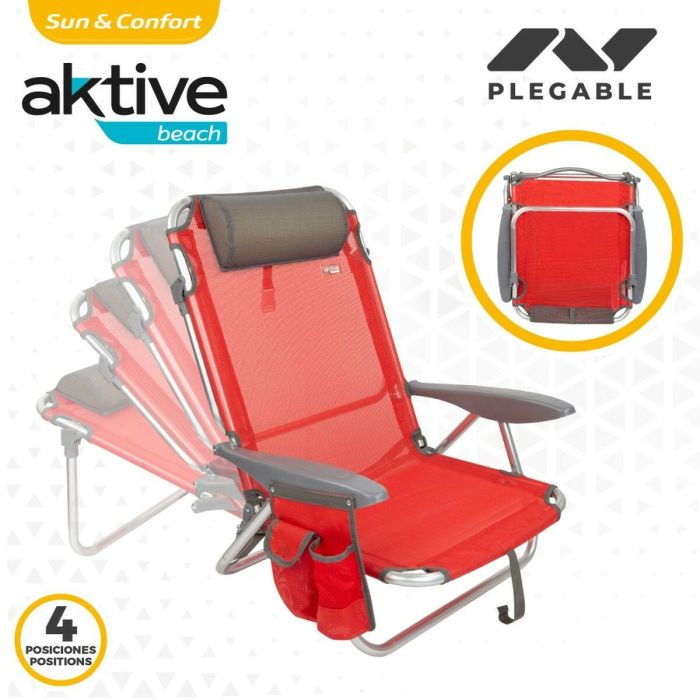 Silla Plegable con Reposacabezas Aktive Menorca Rojo 51 x 76 x 45 cm (2 Unidades) 2 Silla Plegable con Reposacabezas Aktive Menorca Rojo 51 x 76 x 45 cm (2 Unidades) 2