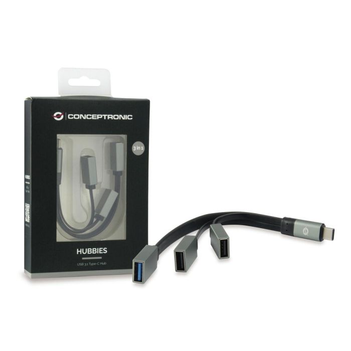Conceptronic Hub USB Tipo C Hubbies01 - 1 Puerto USB 3.0 y 2 Puertos USB 2.0, Compatible con MacBook, Chromebook Pixel 1