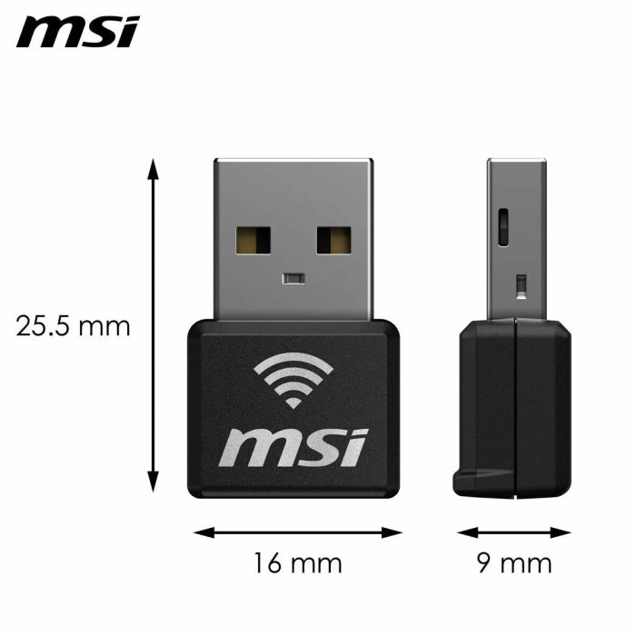 MSI Nano Adaptador Wifi6 USB GUAX18N - WiFi 6 (802.11ax), 2.4GHz/5GHz, USB 2.0, Compatible con Windows 10/11 10