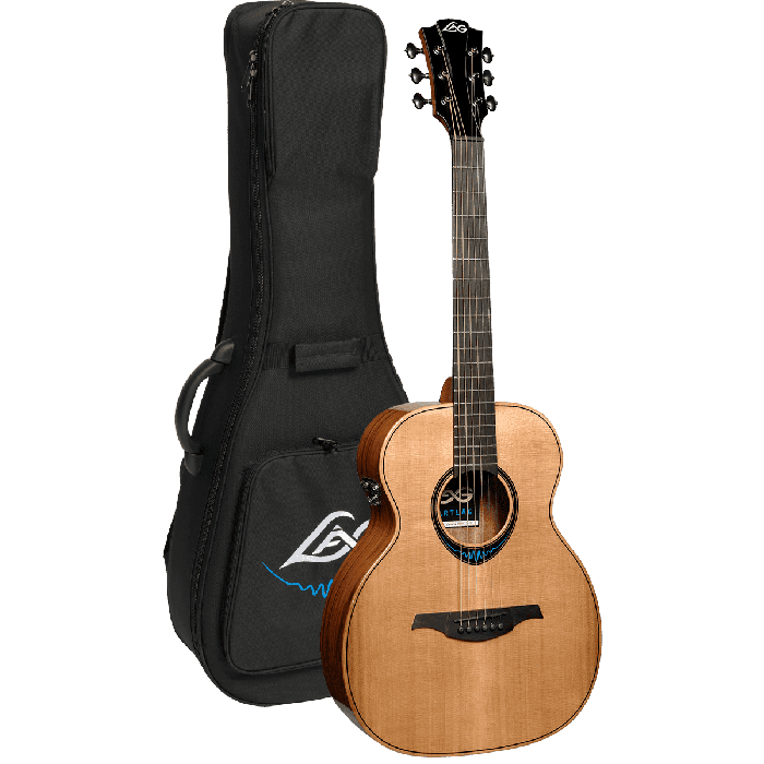 LAG Guitarra Acústica Travel A/E Blue Wave 2 Blue Wave Natural Cedro Macizo Palisandro 4