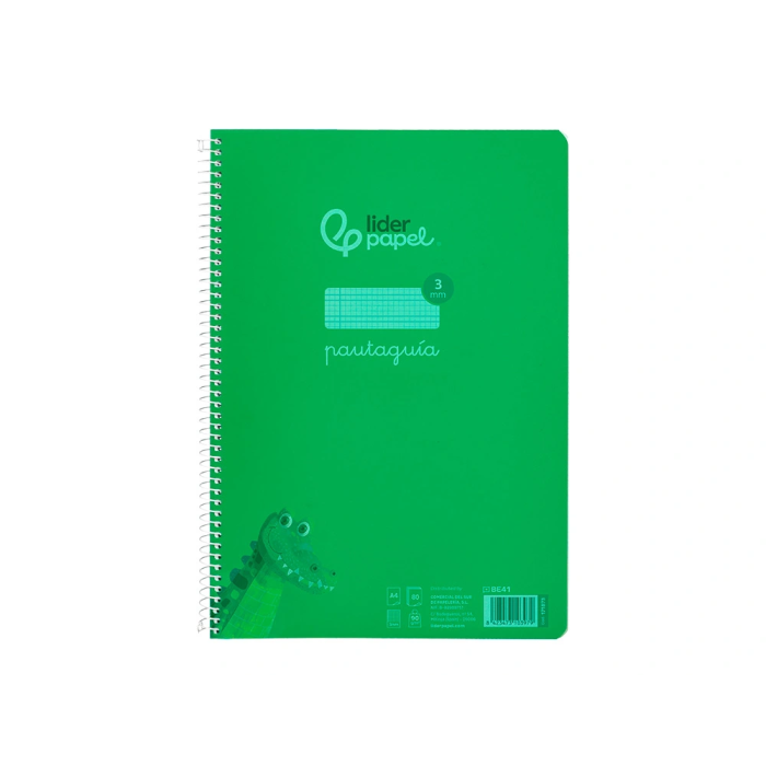 Liderpapel Cuaderno Espiral A4 Pautaguía Tapa Plástico 80 Hojas 90gr Cuadro Pautado 3mm Con Margen Color Verde 1