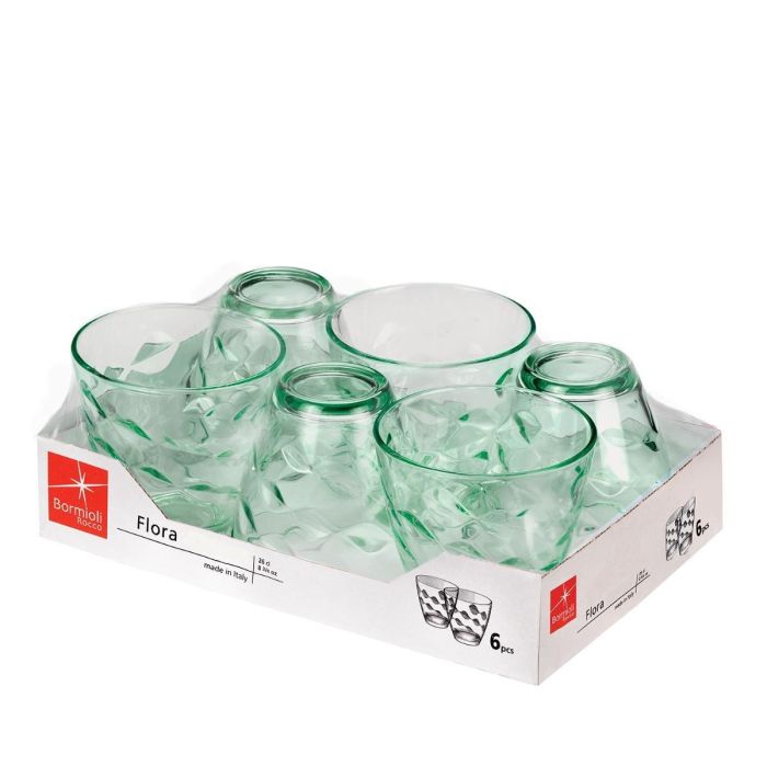 Bormioli Rocco Set 6 Vasos Bajos de Vidrio Flora 26 cL Verde con Relieve Fabricado en Italia 1