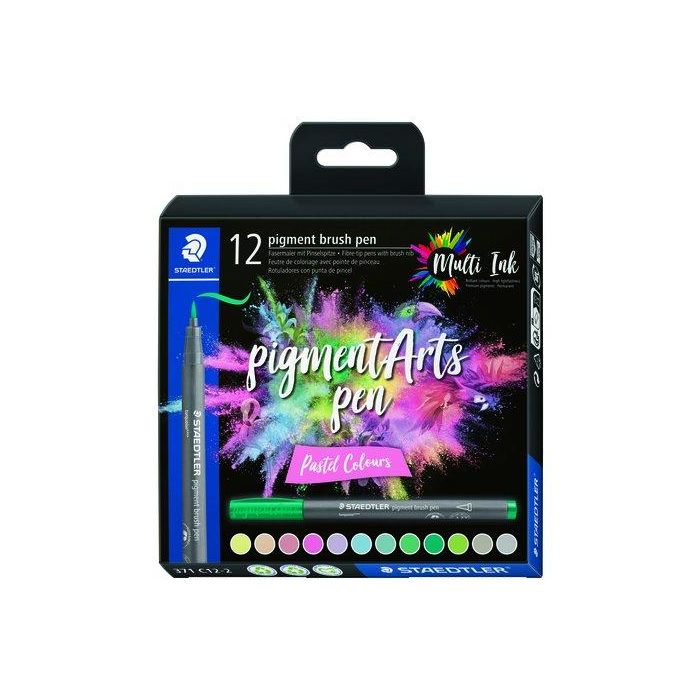 Rotulador Fibra Staedtler Pigment Arts Pen Punta Pincel Colores Pastel Estuche De 12