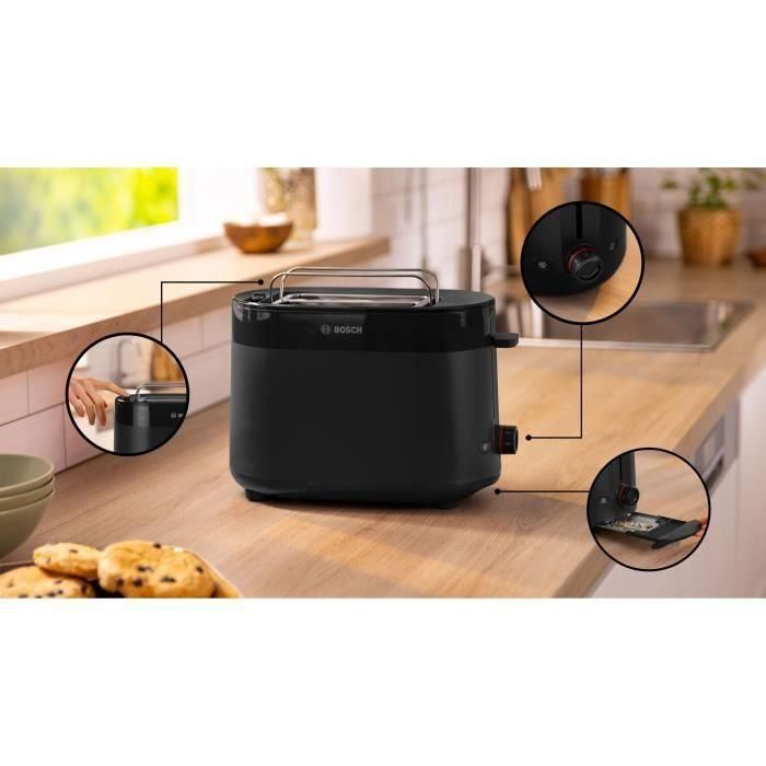 Bosch TAT2M123 MyMoment Tostadora 2 rebanadas Negra con centrado automático de pan, descongelación y recalentamiento 2 Bosch TAT2M123 MyMoment Tostadora 2 rebanadas Negra con centrado automático de pan, descongelación y recalentamiento 2