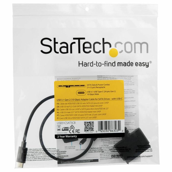 Adaptador USB a SATA para Disco Duro Startech USB31CSAT3CB 2.5" 3 Adaptador USB a SATA para Disco Duro Startech USB31CSAT3CB 2.5" 3