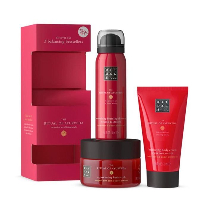 Rituals Of Ayurveda Set de Regalo para Mujer con Exfoliante Corporal 125ml, Espuma Gel de Baño 50ml y Crema Corporal 70ml