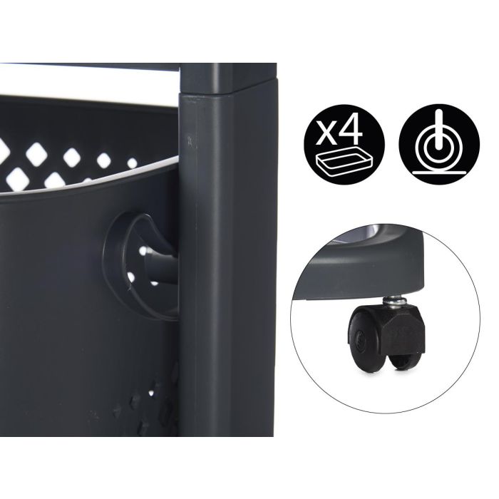 Kinvara Verdulero Plástico 3 Alturas con Ruedas, Color Antracita, 33x11.2x42 cm