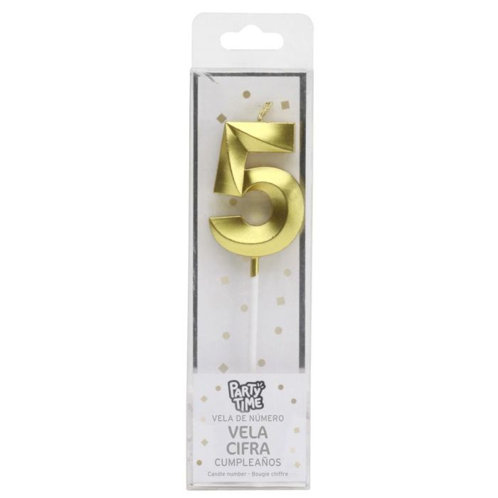Vela Aniversario Cifra 5 Oro Party Time 2