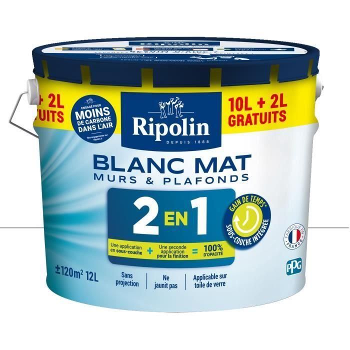 Ripolin Pintura Pared y Techo 2 en 1 Blanco Mate 10L + 2L Gratis