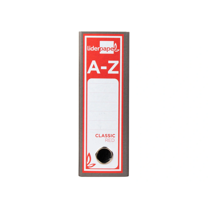 Liderpapel Archivador de Palanca Classic Cuarto Gris Lomo 80mm Cartón Entrecolado Compresor Metálico 2