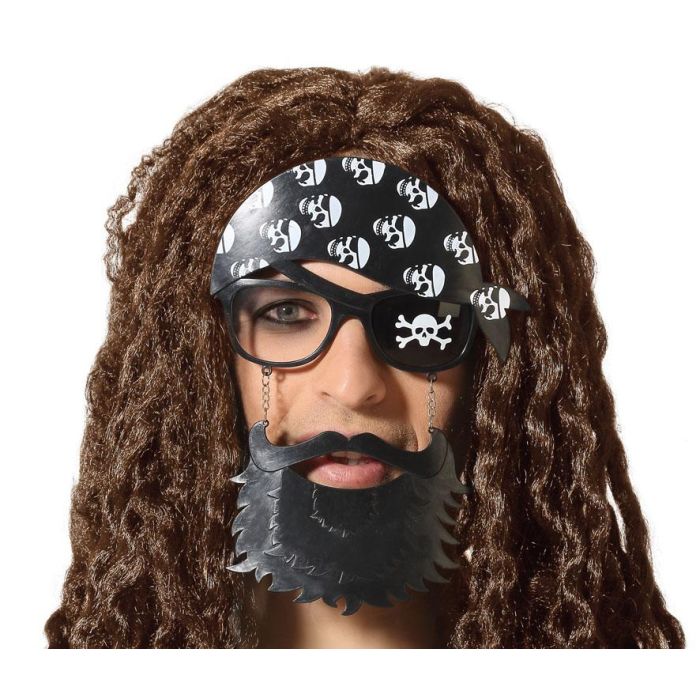 Gafas Carnaval Pirata con Barba y Pañuelo de Calaveras para Adulto