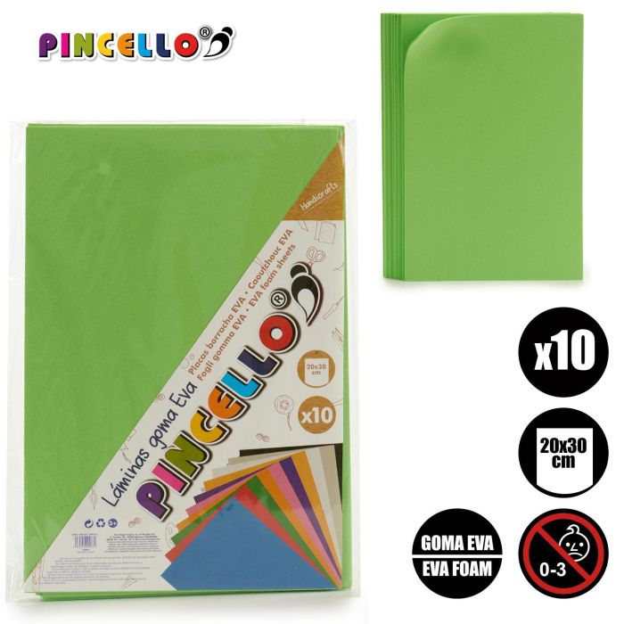 10 Láminas Goma Eva Verde 20x30 cm - Pincello (24 Unidades) 3 10 Láminas Goma Eva Verde 20x30 cm - Pincello (24 Unidades) 3