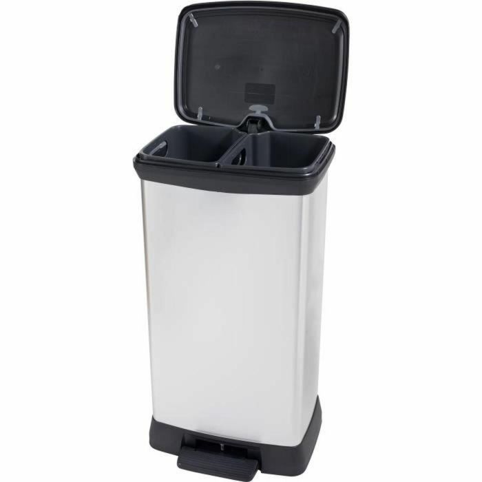 Curver CUR3253924839981 Papelera Duo Rectángulo DECO BIN, 46L (23+23L) Doble Compartimento, 39x29x72cm, Gris Metalizado 2 Curver CUR3253924839981 Papelera Duo Rectángulo DECO BIN, 46L (23+23L) Doble Compartimento, 39x29x72cm, Gris Metalizado 2