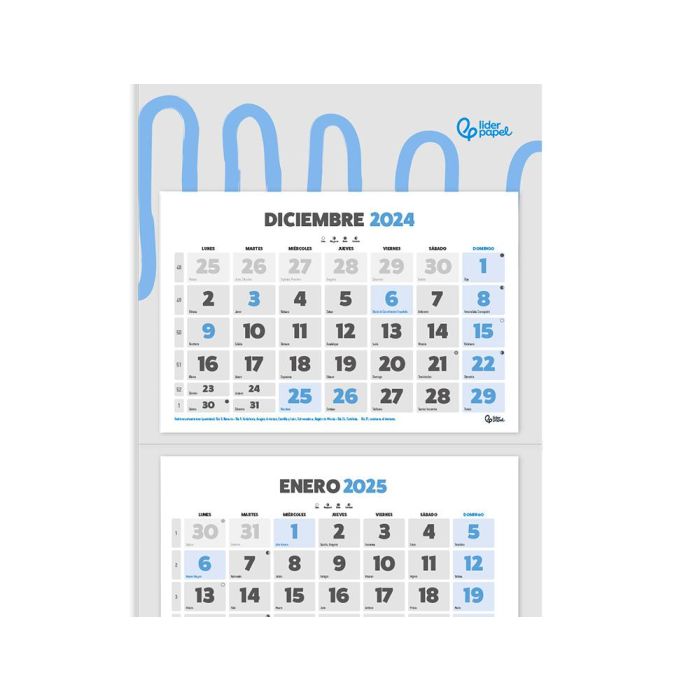 Calendario Pared Liderpapel 3 Meses Vistas 2025 Plegable 33x70 cm Papel 90 gr 2