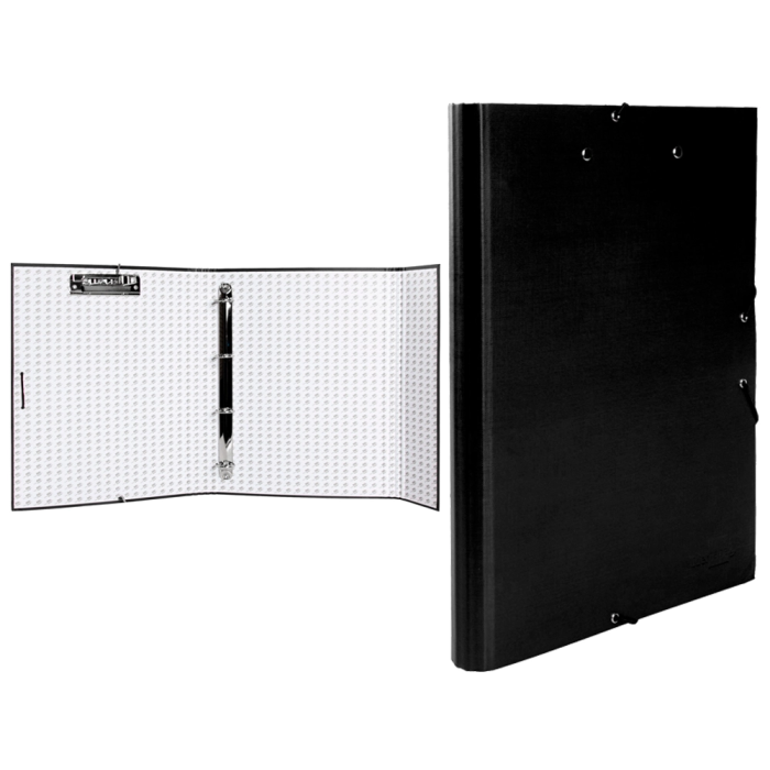Liderpapel Carpeta 4 Anillas 25mm Folio Negra Cartón Forrado Solapas Miniclip 260x332 mm 1