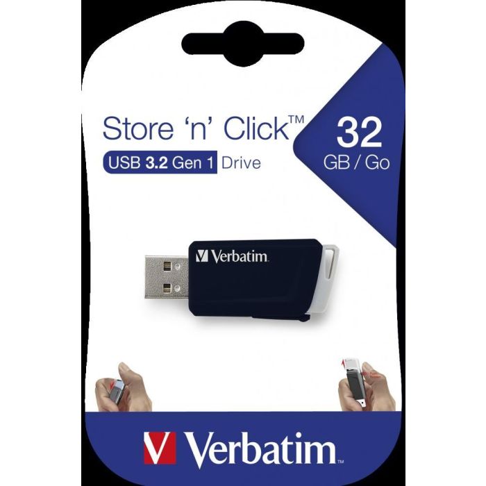 Verbatim Pendrive Store'N'Click 32 GB USB 3.2, Slide and Lock, Lectura hasta 80 MB/s, Negro