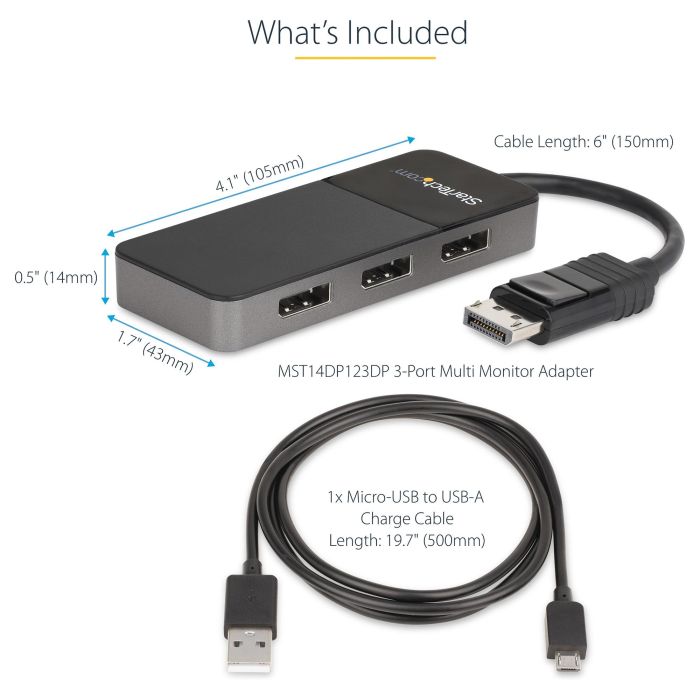 StarTech MST HUB Divisor 3 Puertos DisplayPort 1.4 a 3x DisplayPort, 8K Ultra HD, Alimentado por USB, Compatible con Windows