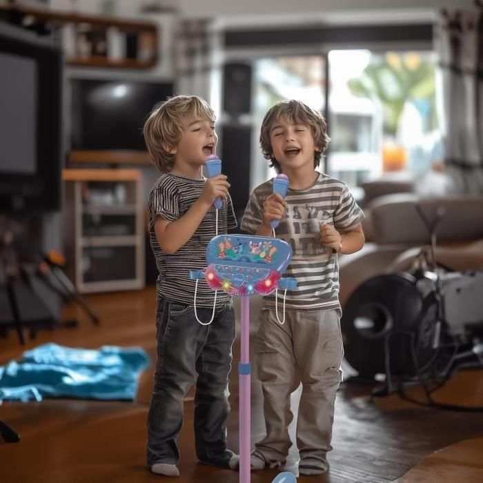 Micrófono Stitch con soporte ajustable e iluminado, altavoz, 2 micrófonos, efectos vocales y altavoz Bluetooth. 2 Micrófono Stitch con soporte ajustable e iluminado, altavoz, 2 micrófonos, efectos vocales y altavoz Bluetooth. 2