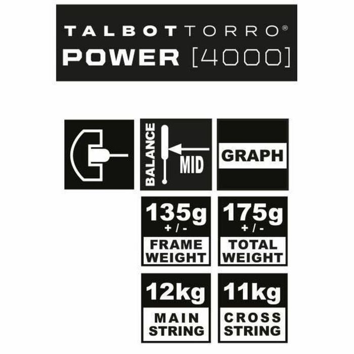 Talbot Torro TAL4015752510048 Raqueta de Squash Power 4000 Cabeza 480 cm² Perfil U Cordaje US 500 Marco 18,2mm/135g Peso 175g 1 Talbot Torro TAL4015752510048 Raqueta de Squash Power 4000 Cabeza 480 cm² Perfil U Cordaje US 500 Marco 18,2mm/135g Peso 175g 1