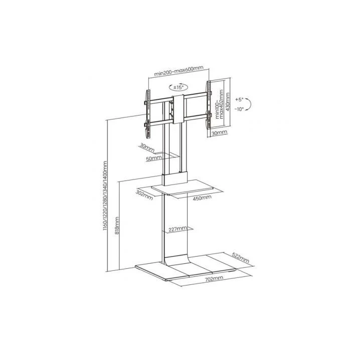 Aisens Soporte Suelo TV Inclinable Giratorio Bandeja DVD FT86TSE-401 para Pantallas 37-86" hasta 50kg 4