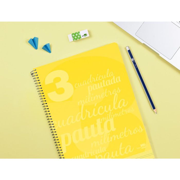 Cuaderno Espiral Liderpapel Folio Pautaguia Tapa Plastico 80H 75 gr Cuadro Pautado 3 mm Con Margen Color Amarillo 9