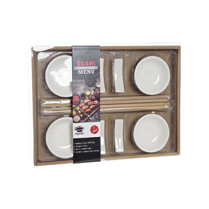 Sushi Oriental DKD Home Decor Blanco Natural 20.3 x 2.5 x 27.3 cm Set de 12 1