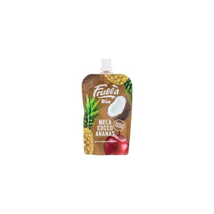 FRULLA Puré de Manzana, Coco y Piña Bio, 18 Doypacks de 100g, Ingredientes Naturales sin Azúcares Añadidos