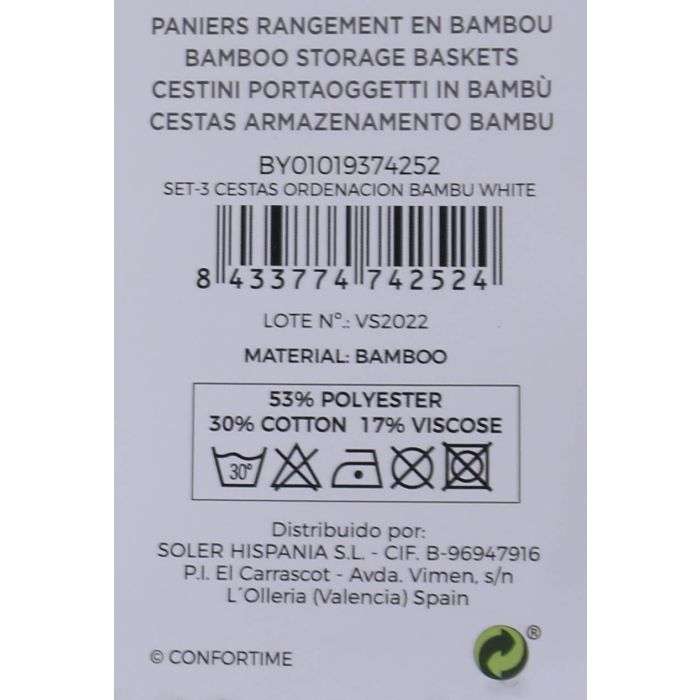 Set de 3 Cestas de Ordenación en Bambú Blanco - Confortime (6 Cajas) 9 Set de 3 Cestas de Ordenación en Bambú Blanco - Confortime (6 Cajas) 9