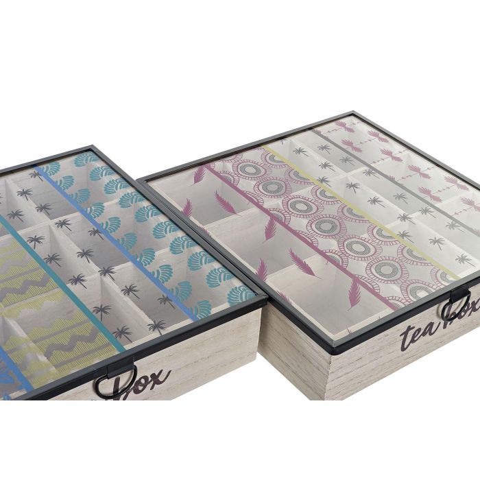 DKD Home Decor Caja Infusiones Colonial Azul Turquesa, en MDF, Cristal y Metal (Set de 4 Unidades) 24.5x6x24.5 cm 1 DKD Home Decor Caja Infusiones Colonial Azul Turquesa, en MDF, Cristal y Metal (Set de 4 Unidades) 24.5x6x24.5 cm 1