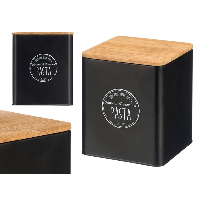 Kinvara Tarro Cuadrado Tapa Bambú Metal Negro 14x14x16.5 cm (Set de 12)