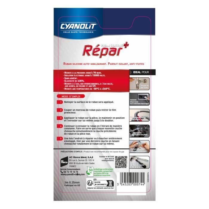 Cyanolit CYA3045203000744 Cinta Adhesiva de Silicona Autoadhesiva Impermeable y Resistente a Temperaturas Extremas 4