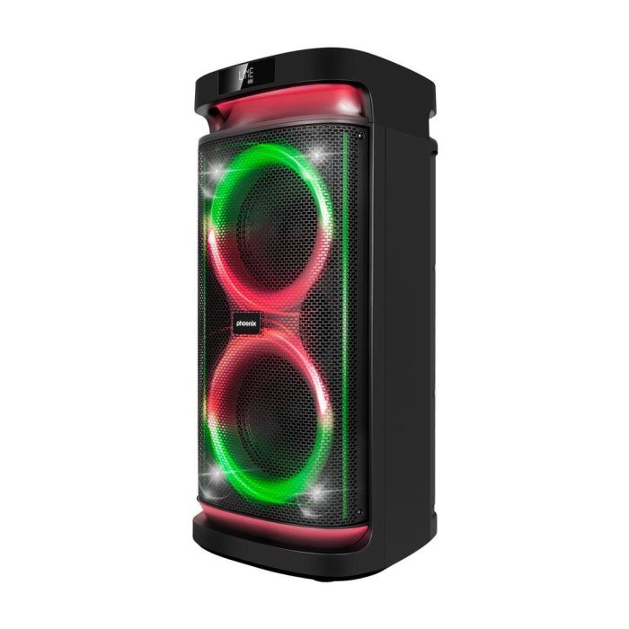 Phoenix Altavoz Rumbleboss 80W RMS con Batería y 2 Micrófonos Inalámbricos Bluetooth RGB 5