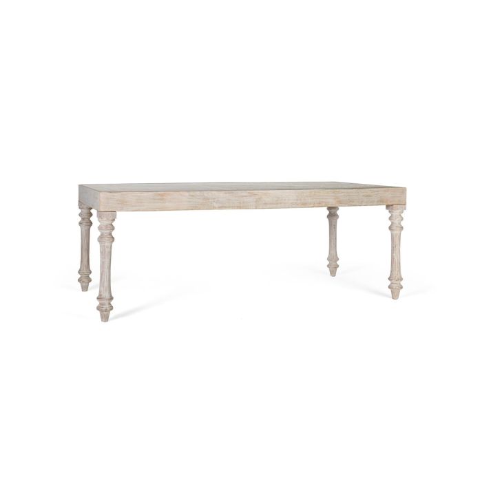 Giner y Colomer Mesa de Comedor Rectangular de Madera de Mango Tallada a Mano 220 cm Blanco Decapé 1