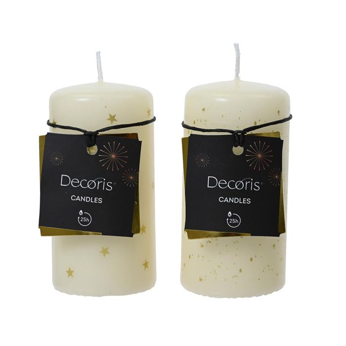Decoris Vela de cera blanca, 2 modelos, Ø5x10cm, duración 25h 0 Decoris Vela de cera blanca, 2 modelos, Ø5x10cm, duración 25h 0