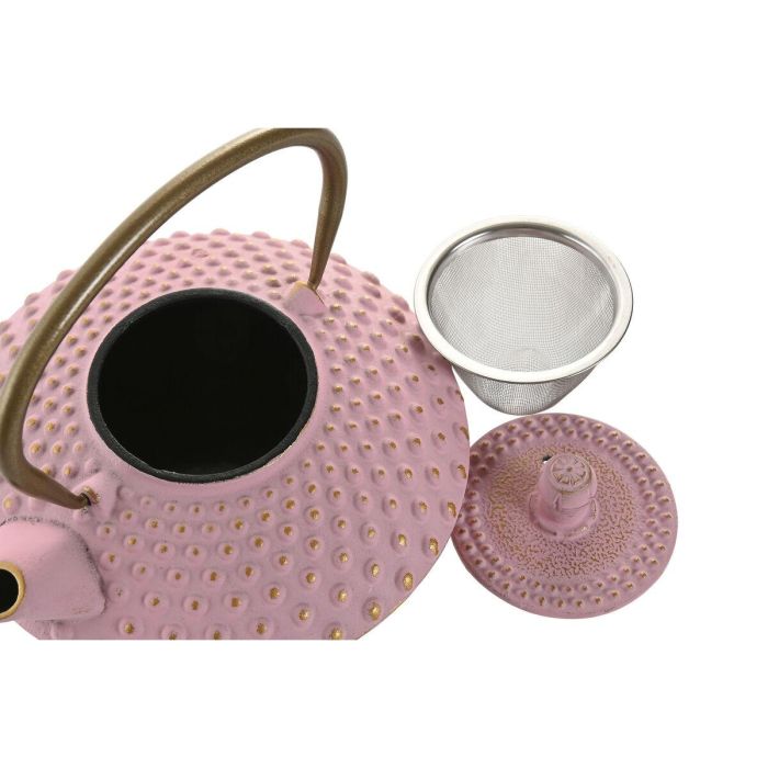DKD Home Decor Tetera Oriental de Hierro Colado 500ml Blanca y Rosa 15.5 x 12.5 x 16 cm (2 Unidades) 1