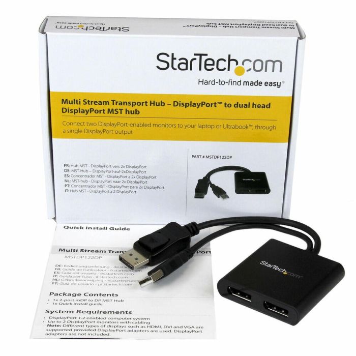Splitter DisplayPort Startech MSTDP122DP Negro 4K Ultra HD 1 Splitter DisplayPort Startech MSTDP122DP Negro 4K Ultra HD 1