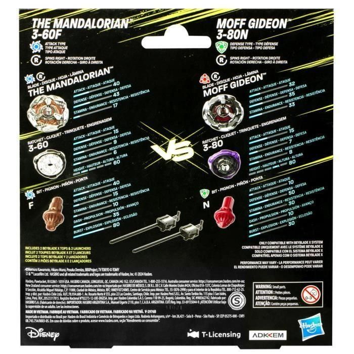 Beyblade X y Star Wars, colaboración The Mandalorian 3-60F vs. Moff Gideon 3-80N, paquete múltiple 3 Beyblade X y Star Wars, colaboración The Mandalorian 3-60F vs. Moff Gideon 3-80N, paquete múltiple 3