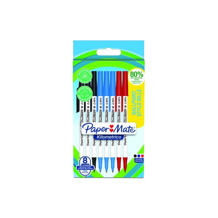 Papermate Bolígrafo Kilométrico Punta 1 mm Plástico Reciclado 80% Blister 6 Unidades Negro 1