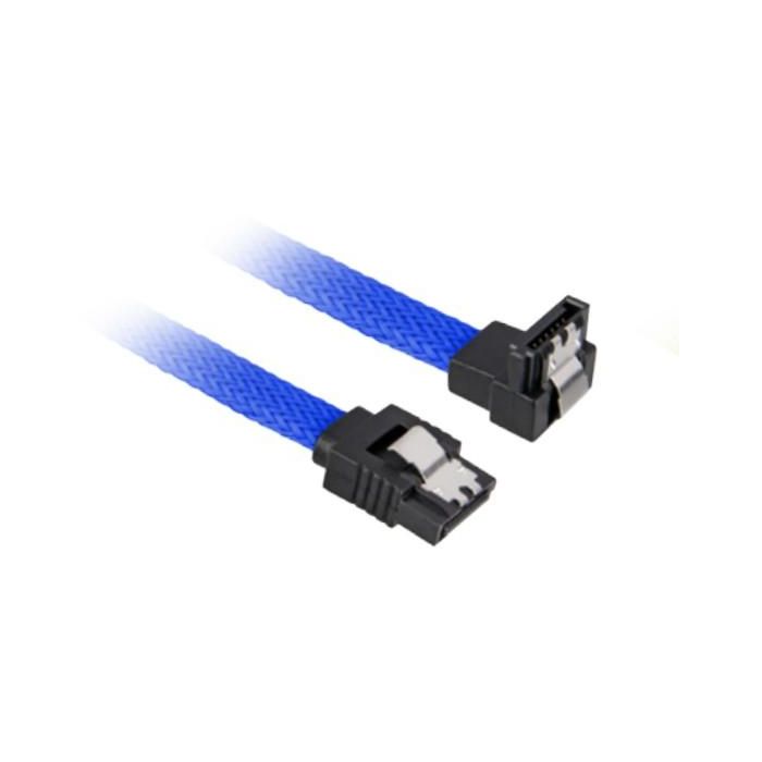 Sharkoon Cable SATA III 9-pin 0.3m Macho/Macho, conector 90° Sleeve Azul/Negro para disco duro