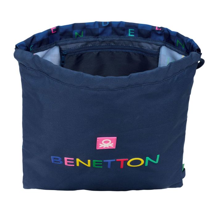 Bolsa Mochila con Cuerdas Benetton Damero Azul marino 35 x 40 x 1 cm 1