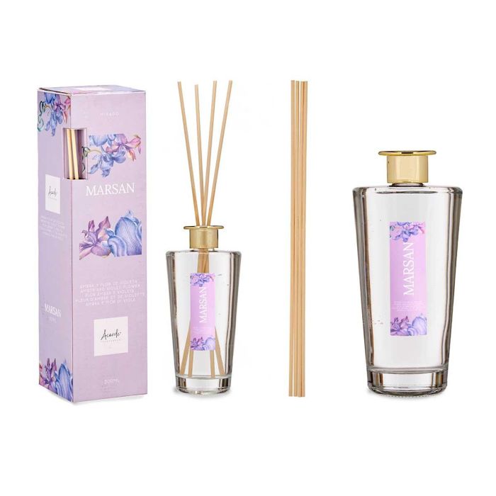 Mikado 500 ml con varilla ámbar y flor de violeta - Acorde, vidrio, 9x35.5x9 cm (6 Unidades) Mikado 500 ml con varilla ámbar y flor de violeta - Acorde, vidrio, 9x35.5x9 cm (6 Unidades)