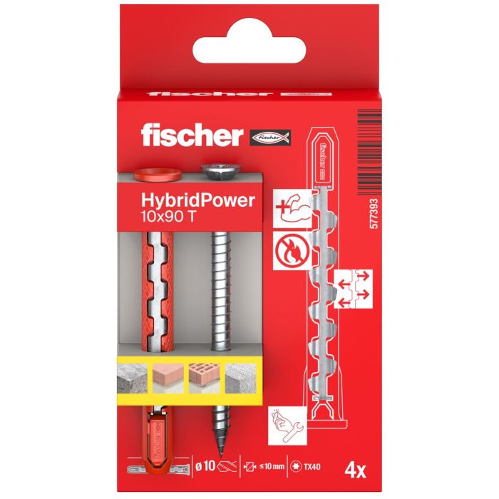 Tacos y tornillos Fischer hybridpower Avellanado Ø 10 x 90 mm (4 Unidades) 4 Tacos y tornillos Fischer hybridpower Avellanado Ø 10 x 90 mm (4 Unidades) 4