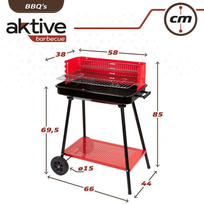 Barbacoa de Carbón con Ruedas Aktive Acero Plástico Metal esmaltado 66 x 85 x 44 cm Rojo 1