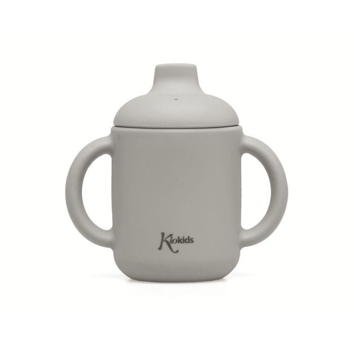 KioKids Taza de Aprendizaje Silicona con Asas y Boquilla para Bebés +4 Meses Gris 120 mL - Apta Microondas Lavavajillas 2