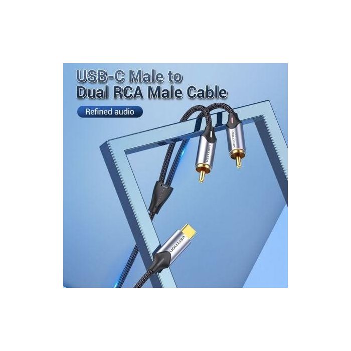 Cable Conversor Vention BGUHH/ 2x RCA Macho - USB Tipo-C Macho/ 2m/ Gris 3