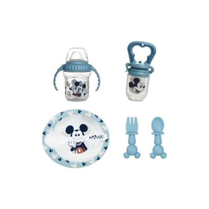 Thermobaby THE3023190132785 Set de Alimentación Infantil Mickey Primera Edad: Mordisqueador, Bol, Vaso con Asa, 2 Cucharas