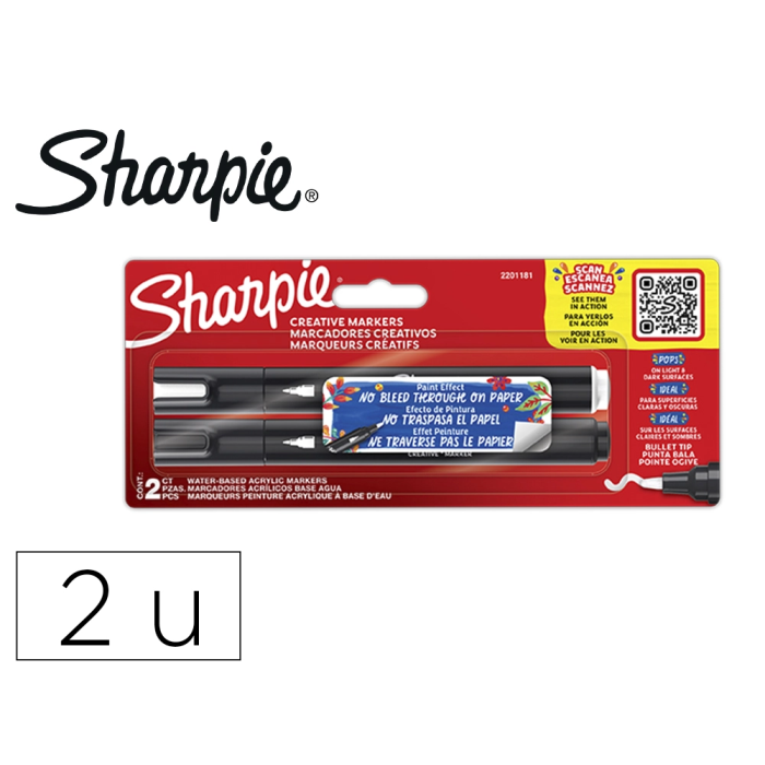 Sharpie Rotulador Acrílico Punta Redonda Blíster 2 Unidades Blanco y Negro para Múltiples Superficies 0 Sharpie Rotulador Acrílico Punta Redonda Blíster 2 Unidades Blanco y Negro para Múltiples Superficies 0