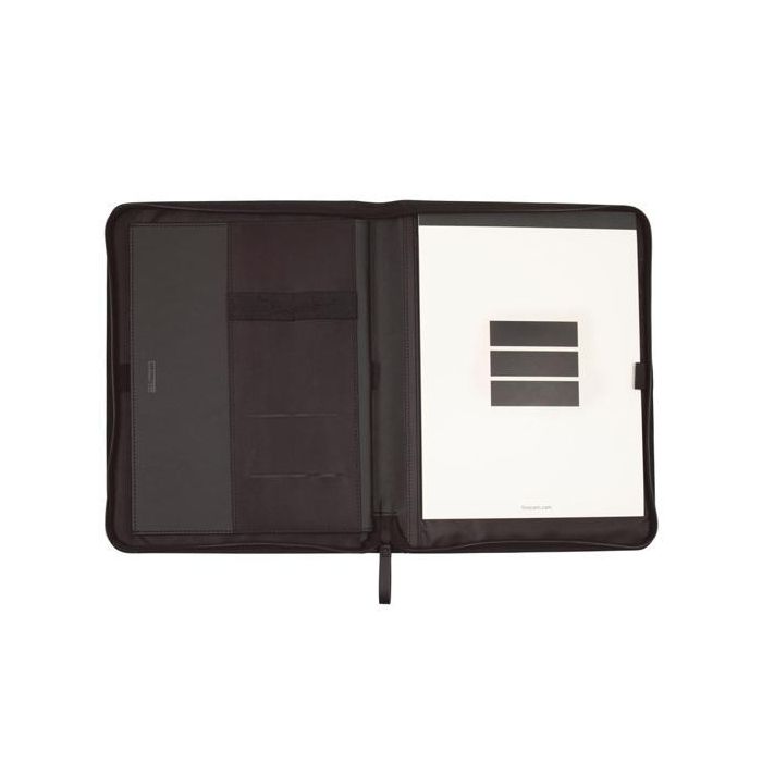 Finocam Portadocumentos A4 Imitación Cuero Negro con Cremallera, Bloc de Notas y Bolsillo para Tablet