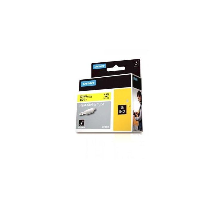 Dymo Rhino Cinta ID1-12, Negro Sobre Amarillo, 12 mm x 1.5M, Tubo Termorretráctil S0718310