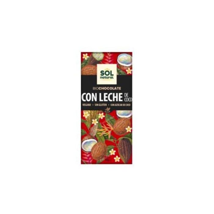 SOLNATURAL Chocolate con Leche de Coco Tableta 70g Bio - Vegano, sin Gluten, Azúcar de Coco